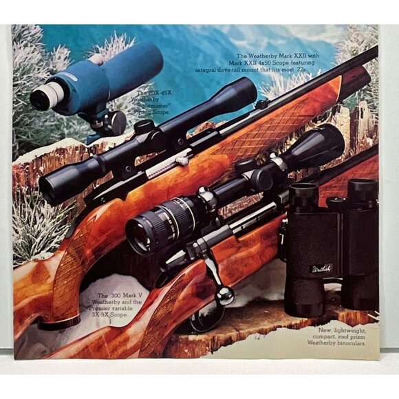 Weatherby Rifles Scopes Print Ad Vintage 1980 Hunting Firearms Binoculars - Picture 5 of 5